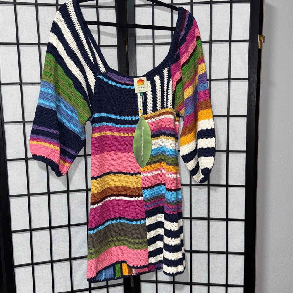 Farm Rio Mixed Stripes Crochet Knit Mini Dress – XL – NWT – Anthropologie - Picture 6 of 12